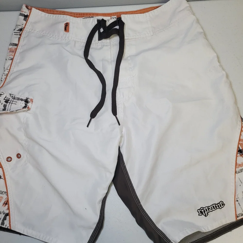 Ripzone Board Shorts Mens 32 White Brown Plaid Swim Trunks Surf Style 50727
